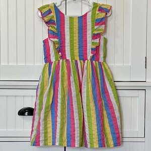 Zunie Girl Toddler Multi-Color Vertical Stripe Ruffle Cotton Dress Size 4T